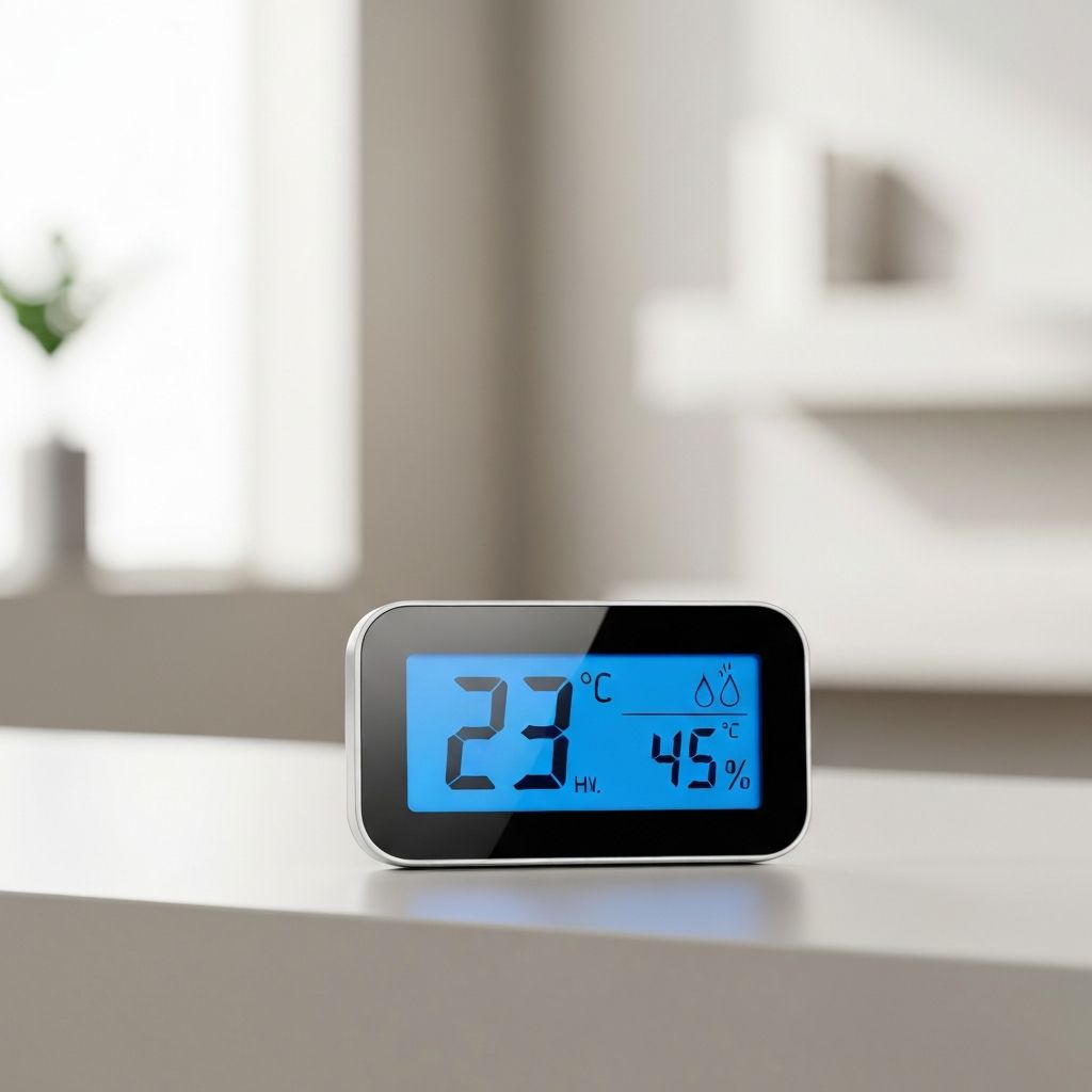 Termómetro digital ambiental Nivel Interior mostrando temperatura y humedad